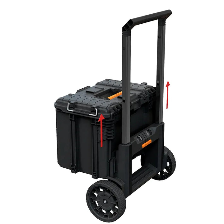 Set mit 3 Werkzeugkisten Keter ROC Pro Gear 2.0, Gesamtfassungsvermögen 110 l, Schutzklasse IP65, abnehmbarer Teleskopgriff, mit Vorhängeschloss verschließbar, 256982