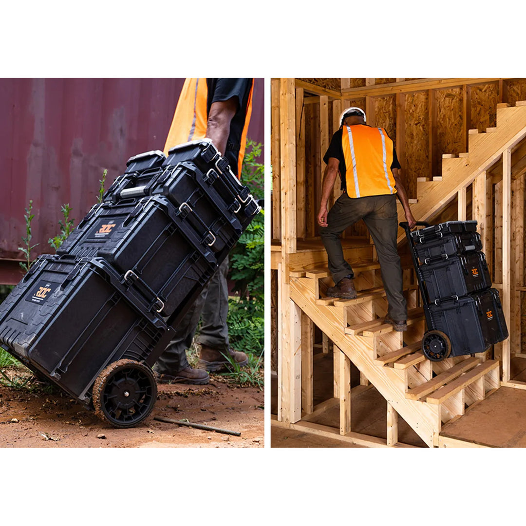 Set mit 3 Werkzeugkisten Keter ROC Pro Gear 2.0, Gesamtfassungsvermögen 110 l, Schutzklasse IP65, abnehmbarer Teleskopgriff, mit Vorhängeschloss verschließbar, 256982
