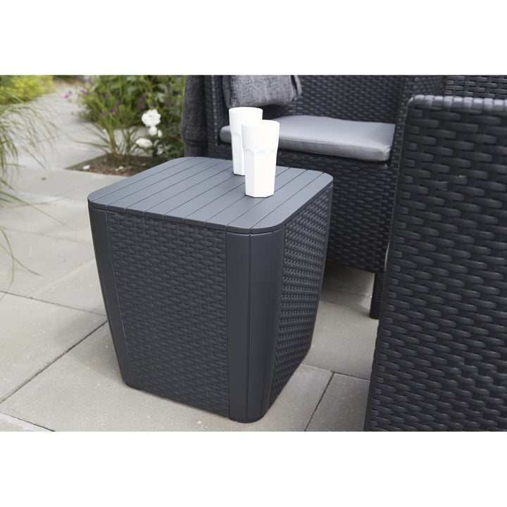 Keter Luzon Gartentisch, mit Stauraum, Tragkraft bis zu 110 kg, witterungsbeständig, Rattan-Optik, Farbe: Graphit, 223932