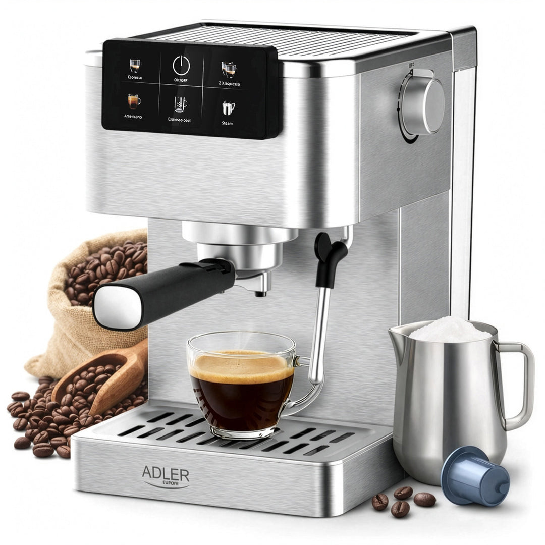 Kaffeemaschine mit 20 bar, Thermoblock, Milchaufschäumer, 5-in-1, Adler AD 4390