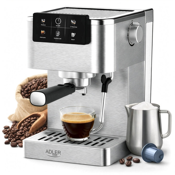Kaffeemaschine mit 20 bar, Thermoblock, Milchaufschäumer, 5-in-1, Adler AD 4390