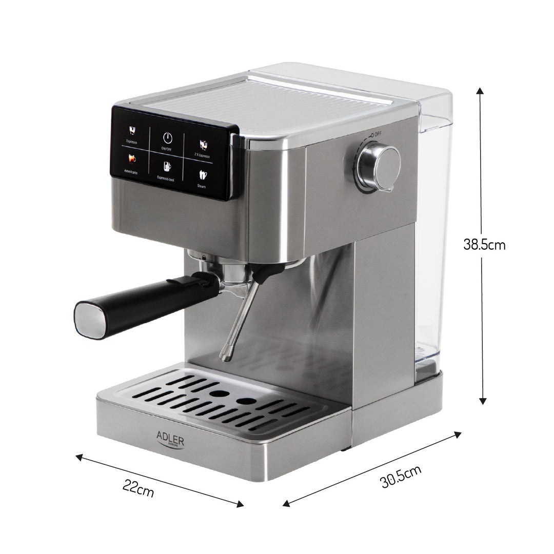 Kaffeemaschine mit 20 bar, Thermoblock, Milchaufschäumer, 5-in-1, Adler AD 4390