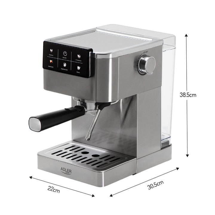 Kaffeemaschine mit 20 bar, Thermoblock, Milchaufschäumer, 5-in-1, Adler AD 4390