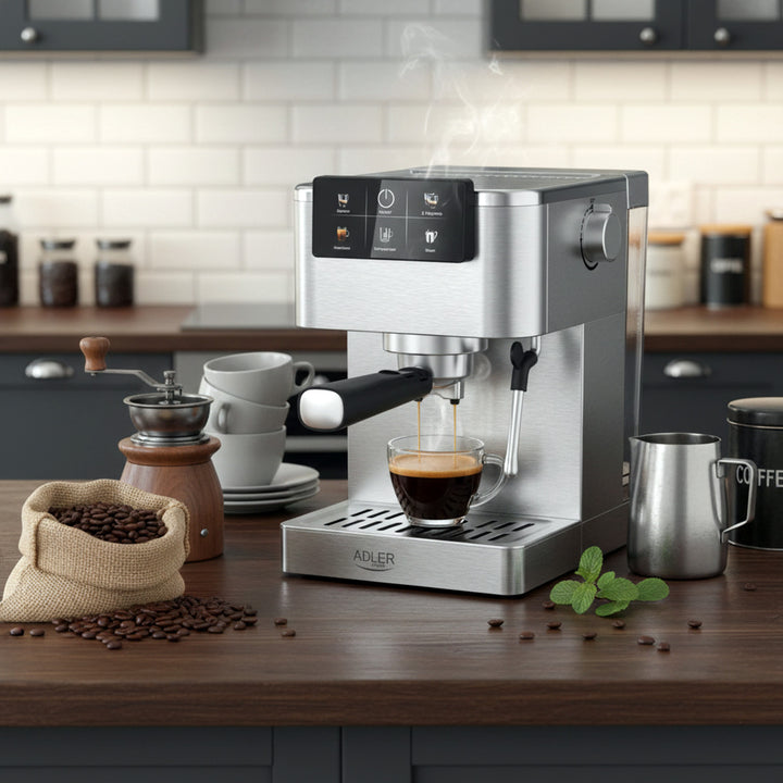 Kaffeemaschine mit 20 bar, Thermoblock, Milchaufschäumer, 5-in-1, Adler AD 4390