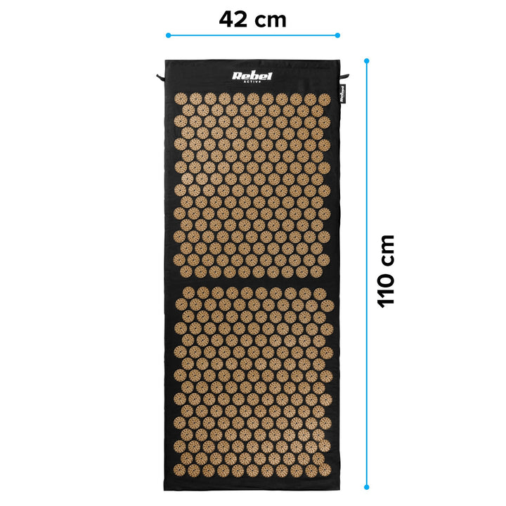 Gesundheitsmatte mit Akupressur-Noppen und Kissen, 110 x 42 cm, XL, goldene Noppen, Rebel Active