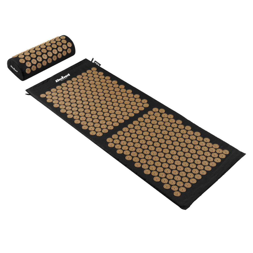 Gesundheitsmatte mit Akupressur-Noppen und Kissen, 110 x 42 cm, XL, goldene Noppen, Rebel Active