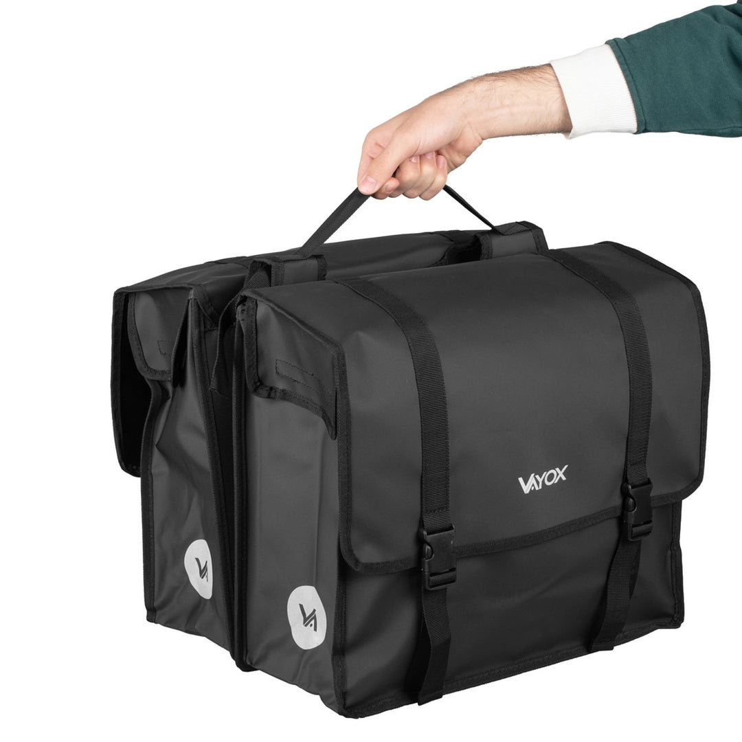 Doppelte PVC-Fahrradtasche für den Gepäckträger mit Halterung, schwarz, 40 l, VA0446, Vayox
