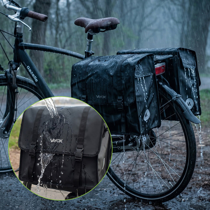 Doppelte PVC-Fahrradtasche für den Gepäckträger mit Halterung, schwarz, 40 l, VA0446, Vayox