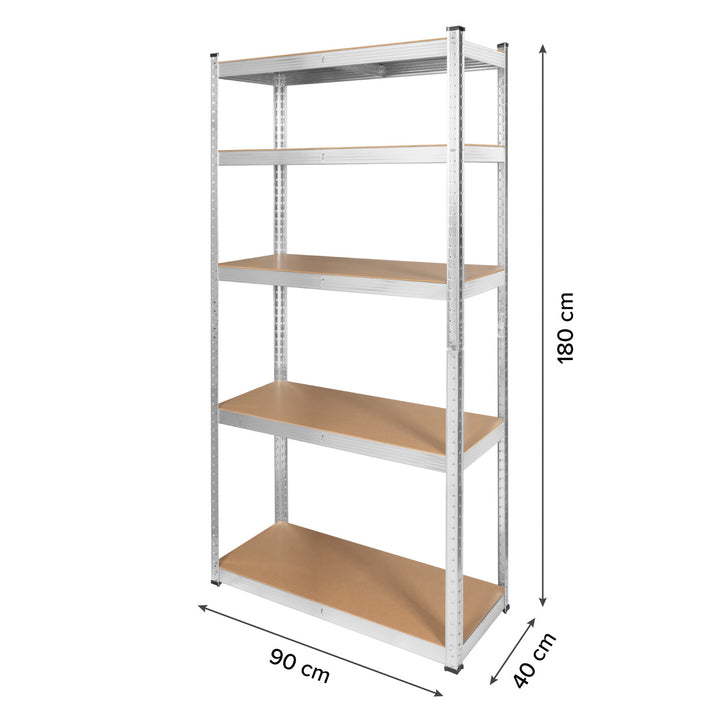 Metall-Lagergestell, 5 Fachböden, maximale Tragkraft bis zu 750 kg, 180 x 90 x 40, silber, Rebel, 2 Stück