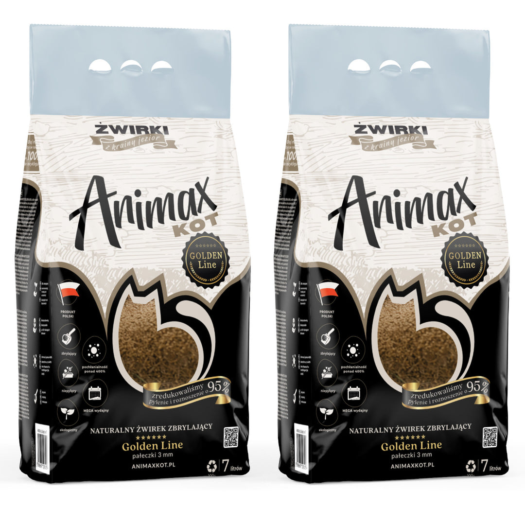 Klumpendes Katzenstreu, Animax Golden Line 3 mm, kleine Körner, 2 x 7-Liter-Beutel