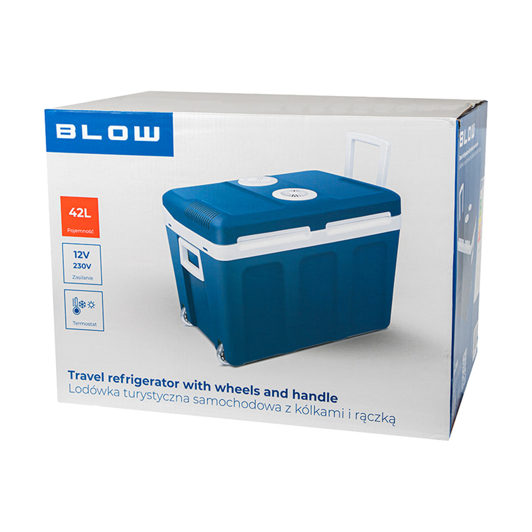 Blow-Kühlbox für den Auto- und Campinggebrauch, mit Rollen, Fassungsvermögen 42 l, Heizfunktion, Spannung DC 12 V und AC 100 V–240 V, 44–210