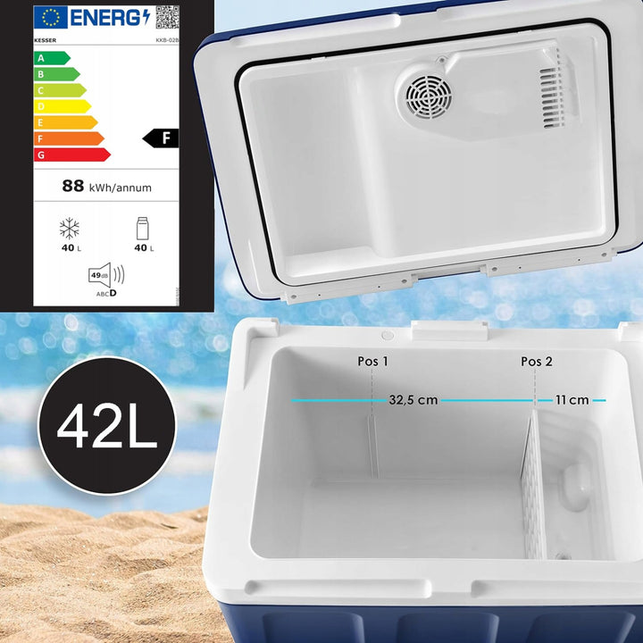 Blow-Kühlbox für den Auto- und Campinggebrauch, mit Rollen, Fassungsvermögen 42 l, Heizfunktion, Spannung DC 12 V und AC 100 V–240 V, 44–210