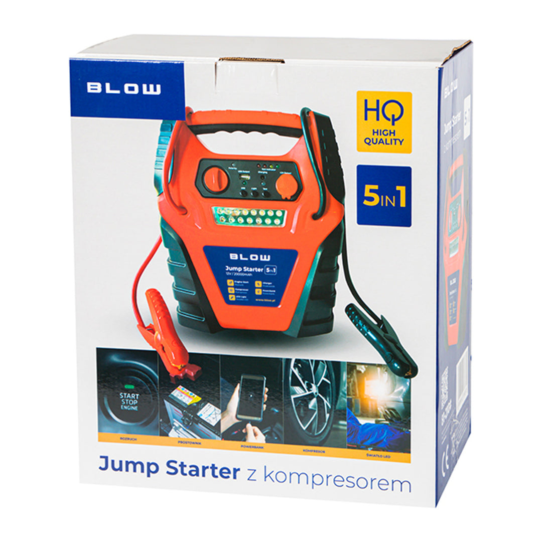 5-in-1-Starthilfe „Blow“ mit Kompressor-, Ladegerät- und Powerbank-Funktion, 12-V-Akku mit 20.000 mAh, Stromstärke: 400 A beim Starten, 900 A Spitzenstrom, mit Überlastschutz, 81-210#