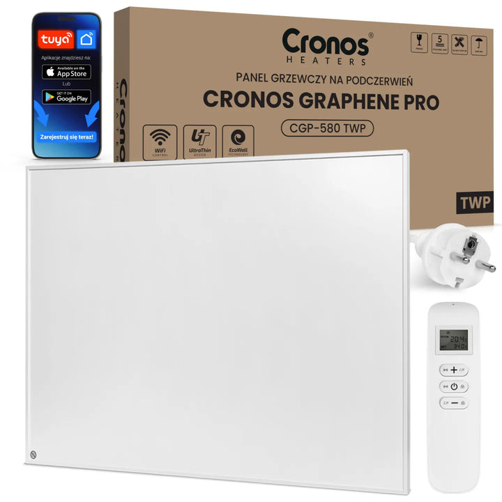 Cronos Graphene Infrarot-Heizpaneel, Leistung 580 W, Farbe: Weiß, heizt Räume bis zu 16 m², Fernbedienung, PRO CGP-580TWP