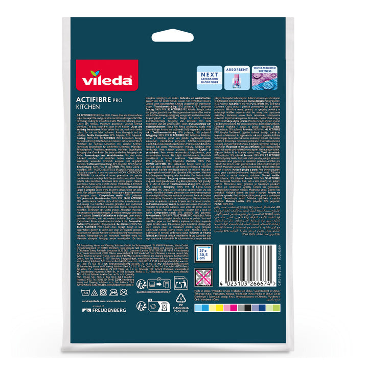 Vileda Actifibre Pro Küchentuch, 1 Stück, aus Mikrofaser, mit PVA-Beschichtung, waschbar bis 60 °C, 183303