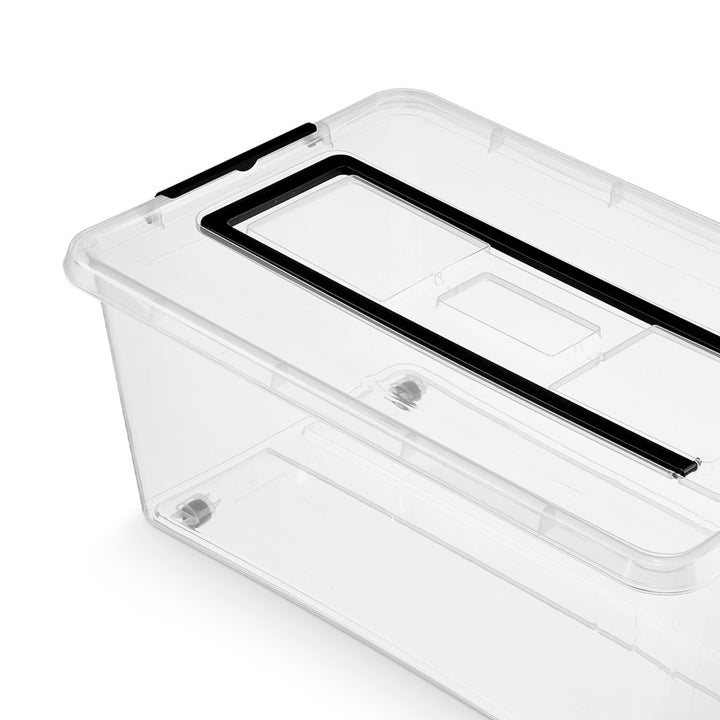 Moxom SimpleStore-Behälter, Fassungsvermögen 60 l, transparent, Deckel mit Clipverschluss, mit Rollen, BPA-frei, 04-0081