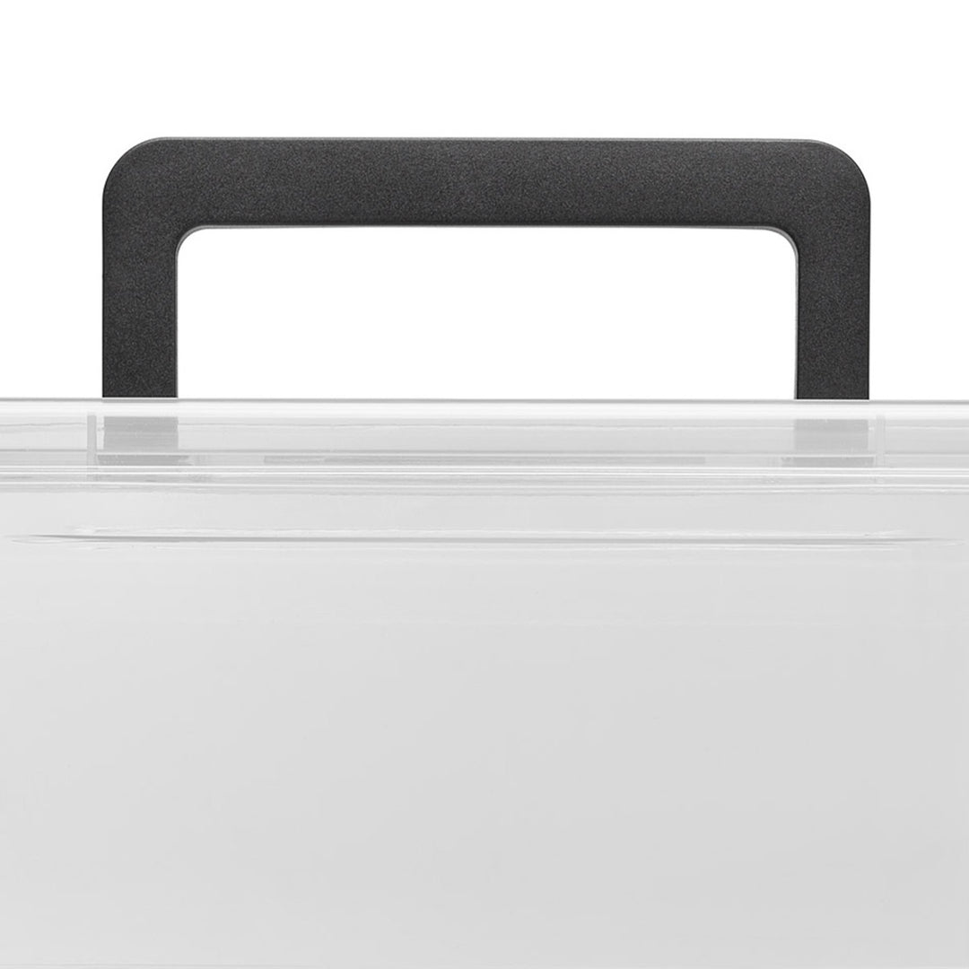 Moxom SimpleStore-Behälter, Fassungsvermögen 60 l, transparent, Deckel mit Clipverschluss, mit Rollen, BPA-frei, 04-0081