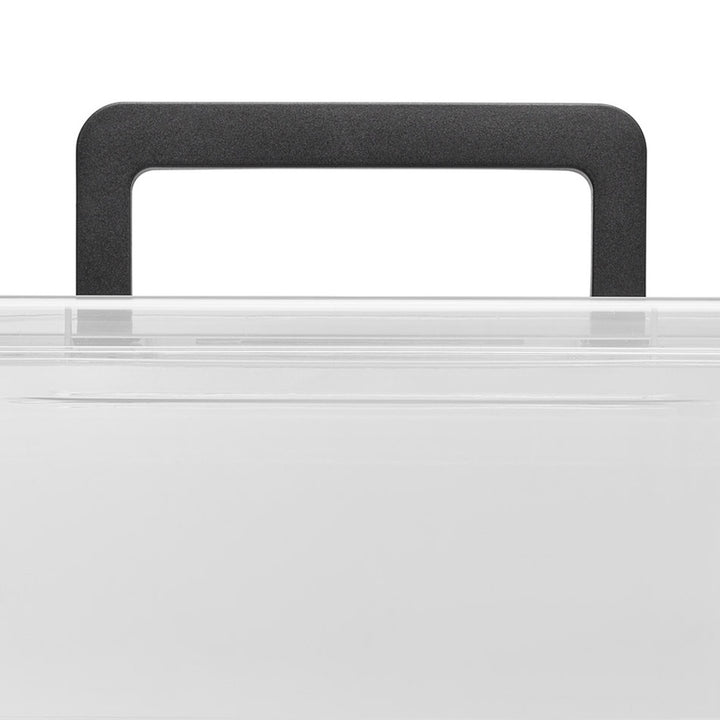 Moxom SimpleStore-Behälter, Fassungsvermögen 60 l, transparent, Deckel mit Clipverschluss, mit Rollen, BPA-frei, 04-0081
