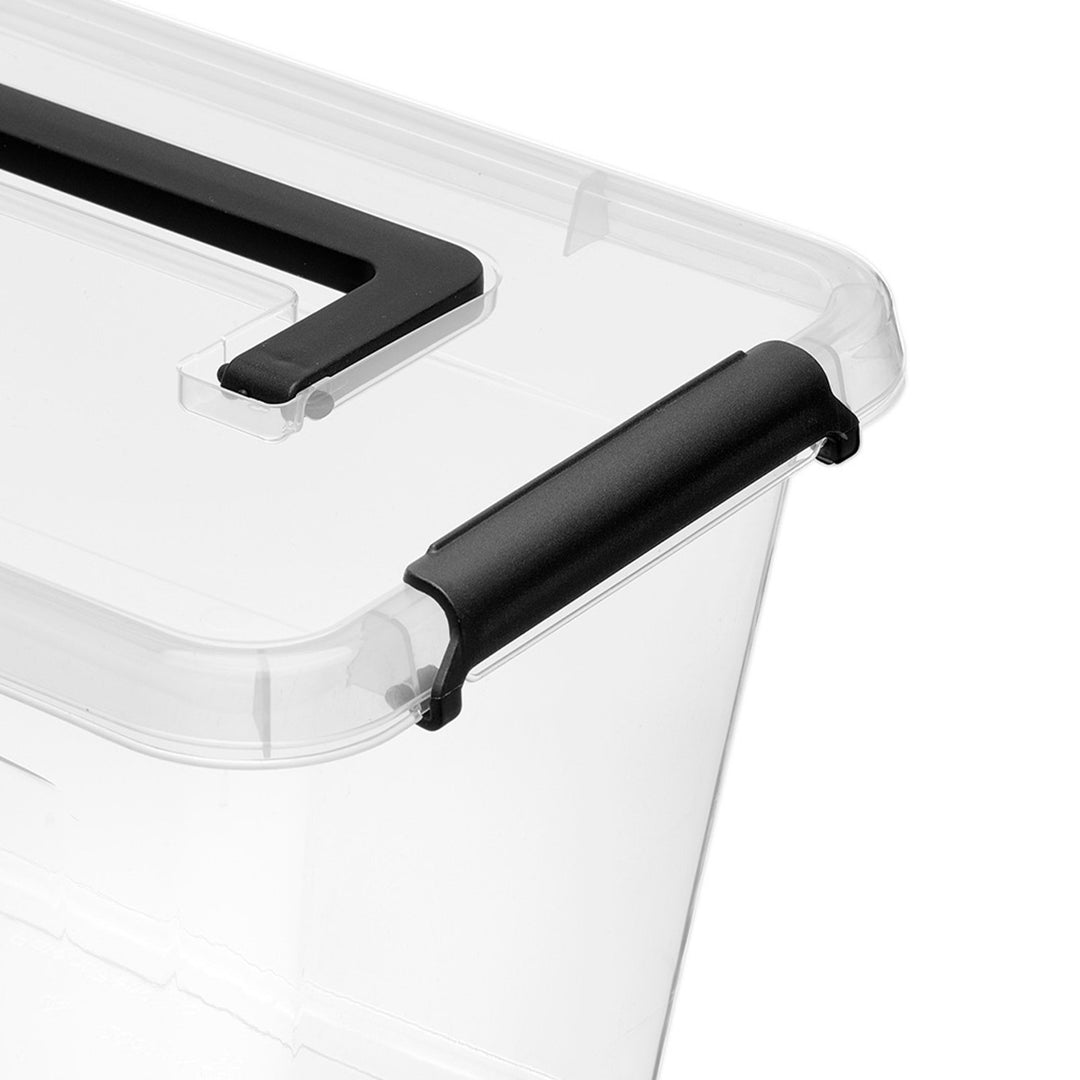 Moxom SimpleStore-Behälter, Fassungsvermögen 60 l, transparent, Deckel mit Clipverschluss, mit Rollen, BPA-frei, 04-0081