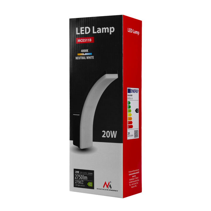 Maclean LED-Lampe, Farbe: Schwarz, 20 W, IP65, 2750 lm, Lichtfarbe: Neutralweiß (4000 K) MCE511 B, 2 Stück