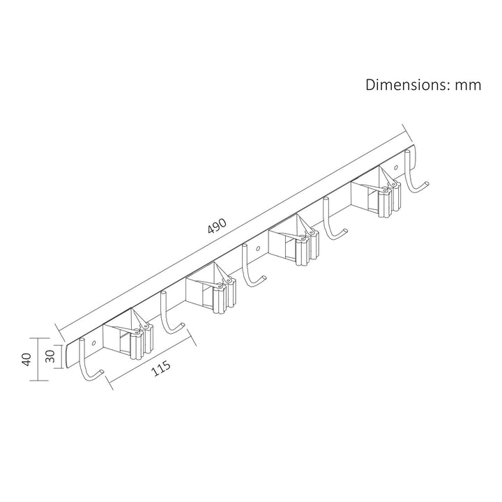 Maclean Wandhalterung für Gartengeräte und Mops, aus Stahl, mit Haken, max. Belastbarkeit 20 kg, Breite 49 cm, MC-184, 2 Stück