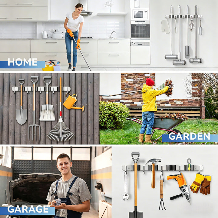 Maclean Wandhalterung für Gartengeräte und Mops, aus Stahl, mit Haken, max. Belastbarkeit 20 kg, Breite 49 cm, MC-184, 2 Stück