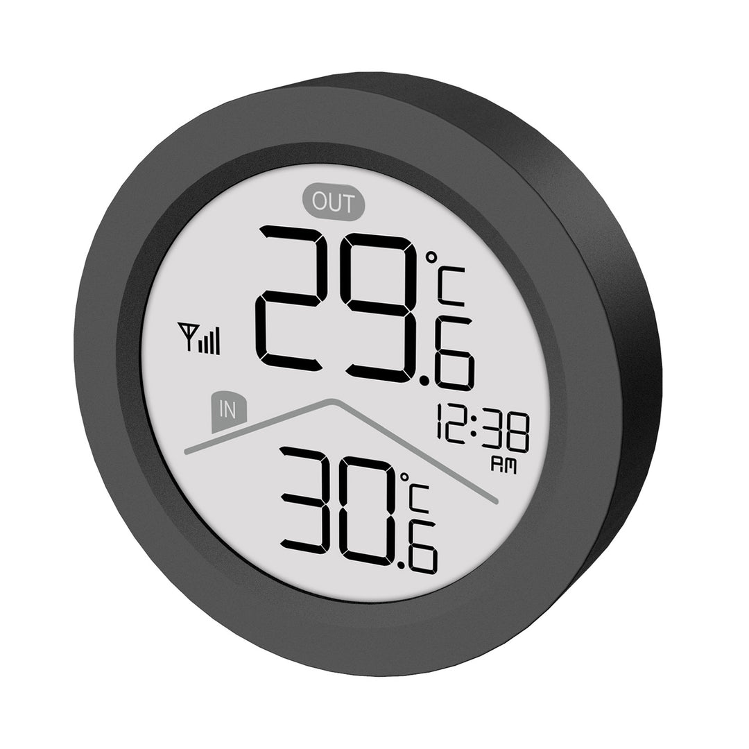 GreenBlue Funk-Wetterstation, Innen-/Außentemperatur, Uhr, wahlweise °C / °F, Reichweite bis zu 60 m, schwarz, GB162 B + 4x AAA-Alkalibatterien von Varta Industrial