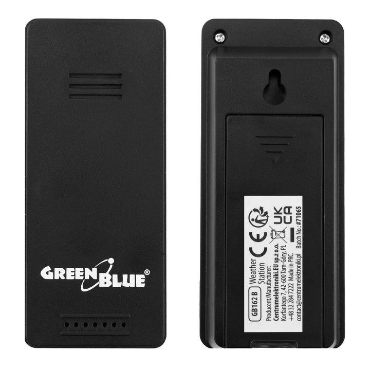 GreenBlue Funk-Wetterstation, Innen-/Außentemperatur, Uhr, wahlweise °C / °F, Reichweite bis zu 60 m, schwarz, GB162 B + 4x AAA-Alkalibatterien von Varta Industrial