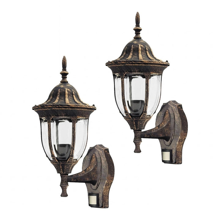 Rabalux-Wandleuchte, für den Außenbereich, mit Bewegungsmelder, IP43, E27, max. 60 W, Antikgold, Milano, 2 Stück