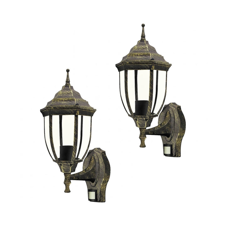 Rabalux-Wandleuchte, für den Außenbereich, mit Bewegungsmelder, IP43, E27, max. 60 W, Antikgold, Nizza, 2 Stück