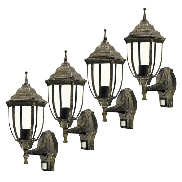 Rabalux-Wandleuchte, für den Außenbereich, mit Bewegungsmelder, IP43, E27, max. 60 W, Antikgold, Nizza, 4 Stück