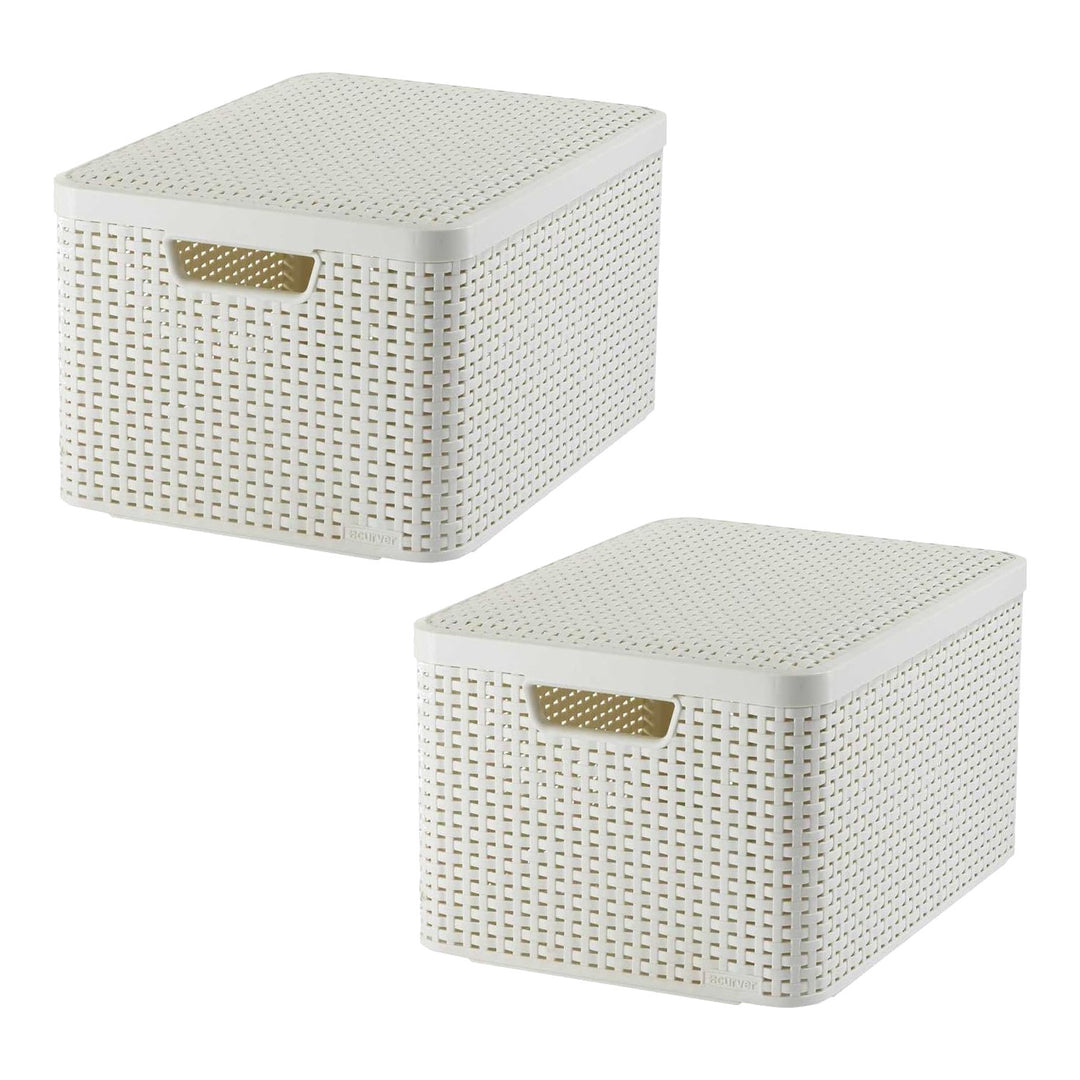 Curver-Korb, universell einsetzbar, mit Deckel, cremefarben, Rattan Style L, 2 Stück