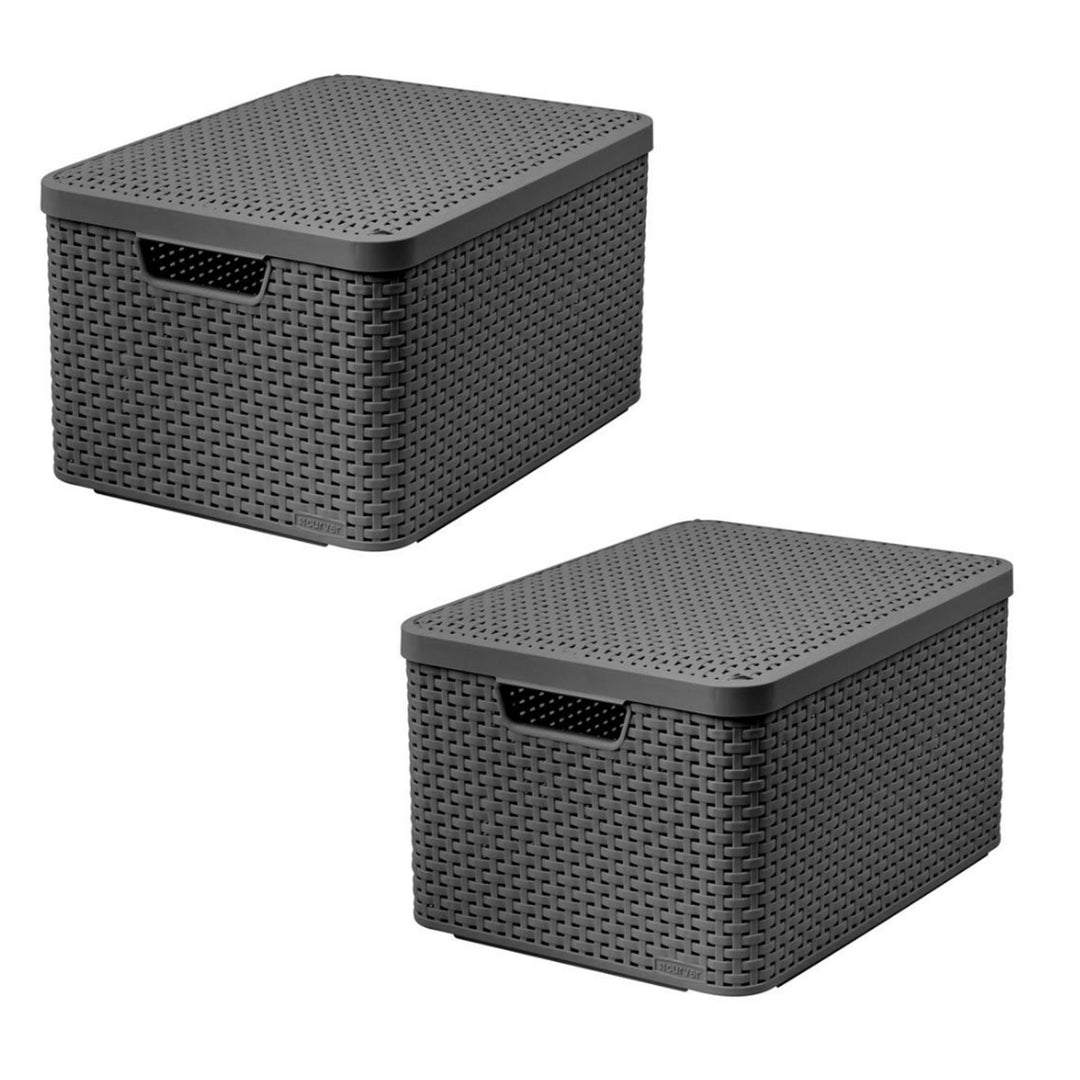 Curver-Korb, universell einsetzbar, mit Deckel, grau, Rattan Style L, 2 Stück