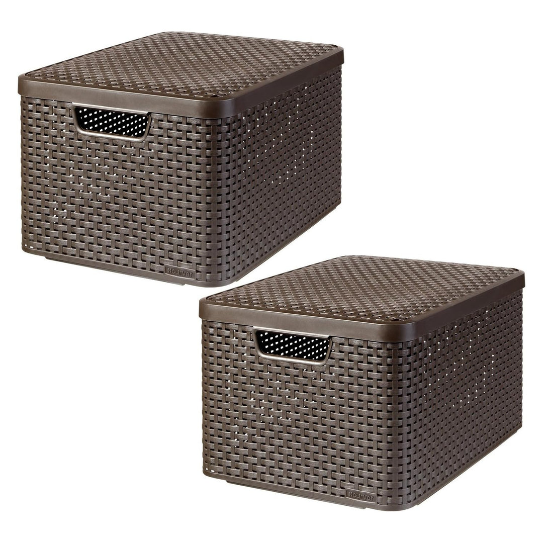Curver-Korb, universell einsetzbar, mit Deckel, braun, Rattan Style L, 2 Stück