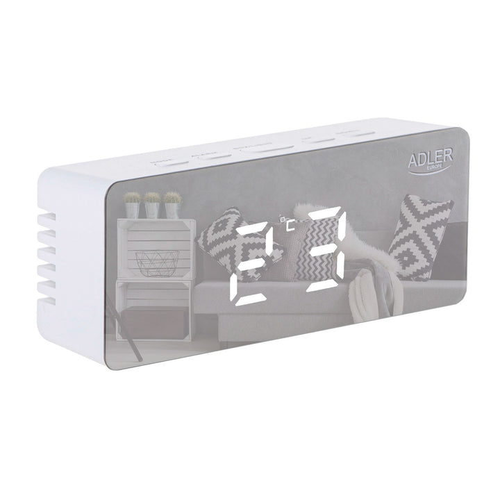 Wecker mit LED-Display und Thermometer Adler AD 1189 W + 3x AAA-Alkalibatterien von Varta Industrial