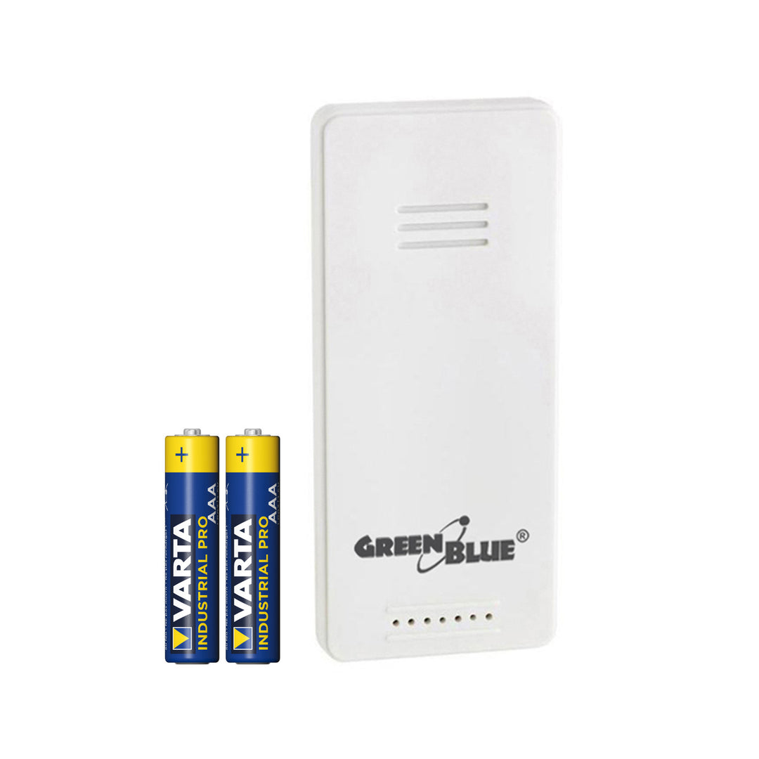 Außenfühler für die GreenBlue-Wetterstation, passend für die Modelle GB521, GB542 und GB218, Modell GB692 + 2x AAA-Alkalibatterie von Varta Industrial
