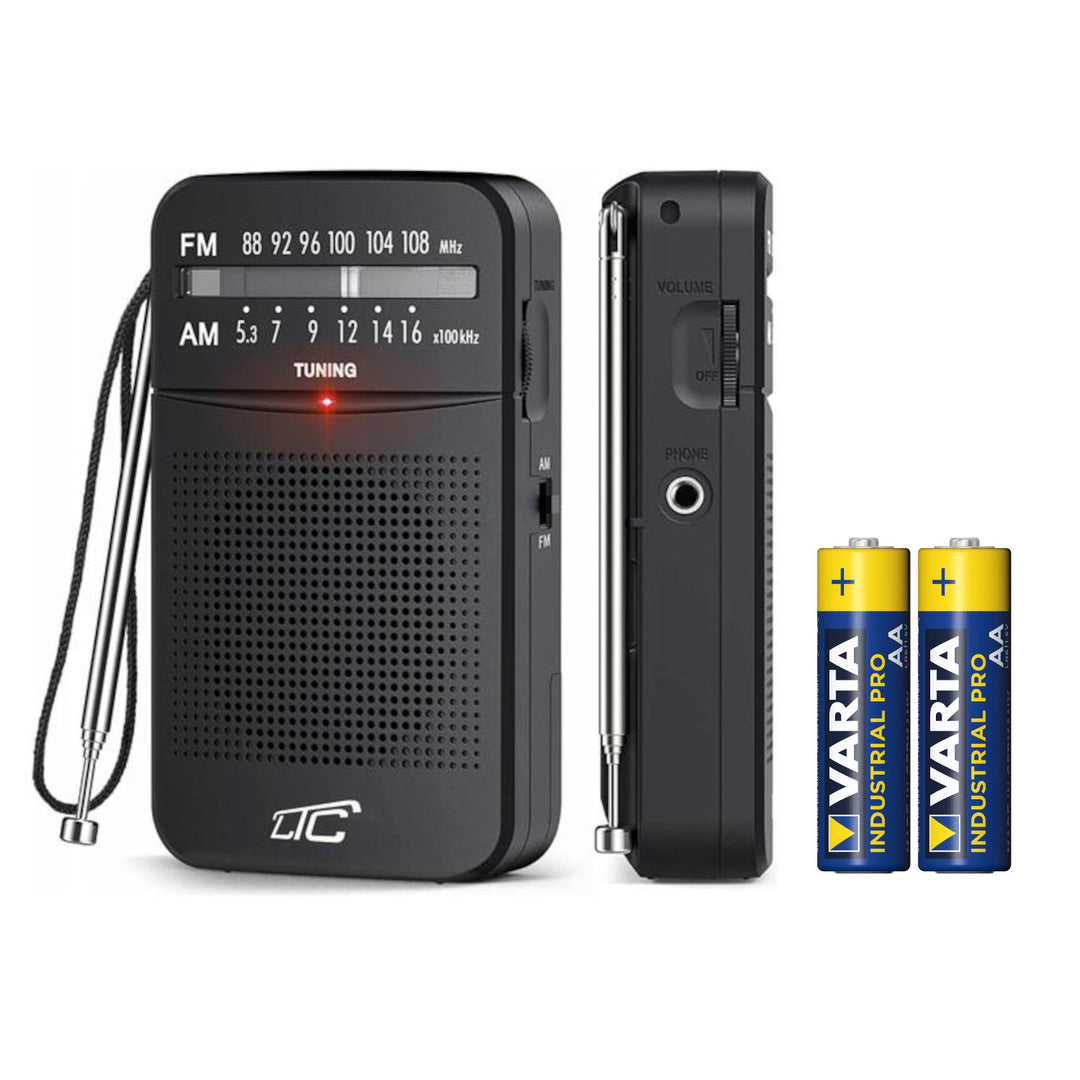 LEGA-Taschenradio LXLTC2029C mit AM/FM/AUX, Batteriebetrieb LTC + 2x AA-Alkalibatterien von Varta Industrial