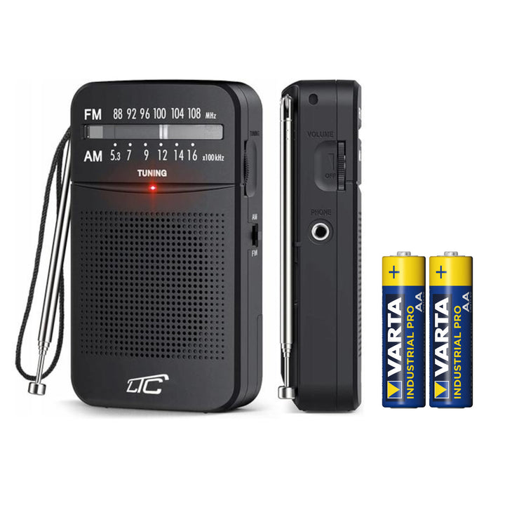 LEGA-Taschenradio LXLTC2029C mit AM/FM/AUX, Batteriebetrieb LTC + 2x AA-Alkalibatterien von Varta Industrial