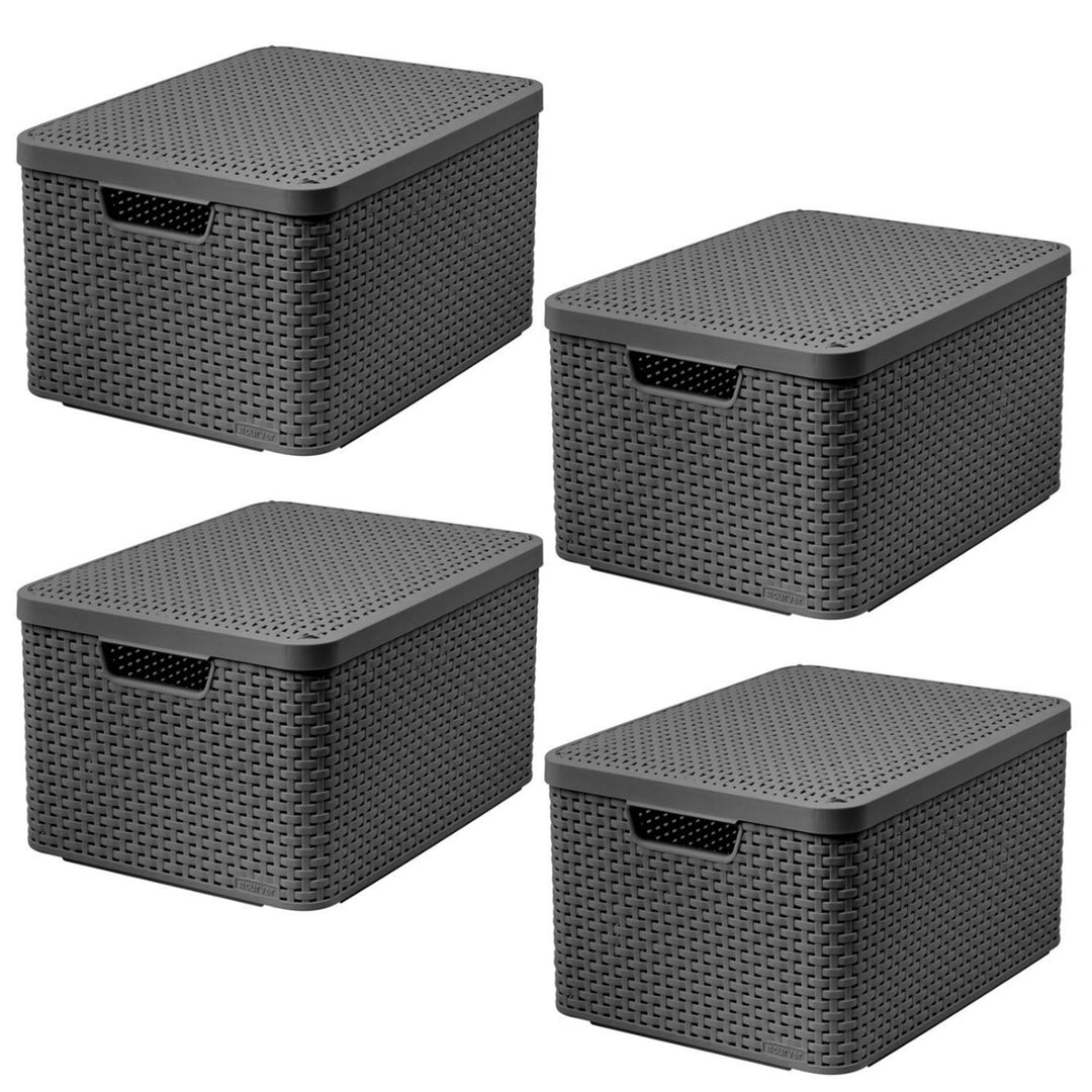 Curver-Korb, universell einsetzbar, mit Deckel, grau, Rattan Style L, 4 Stück