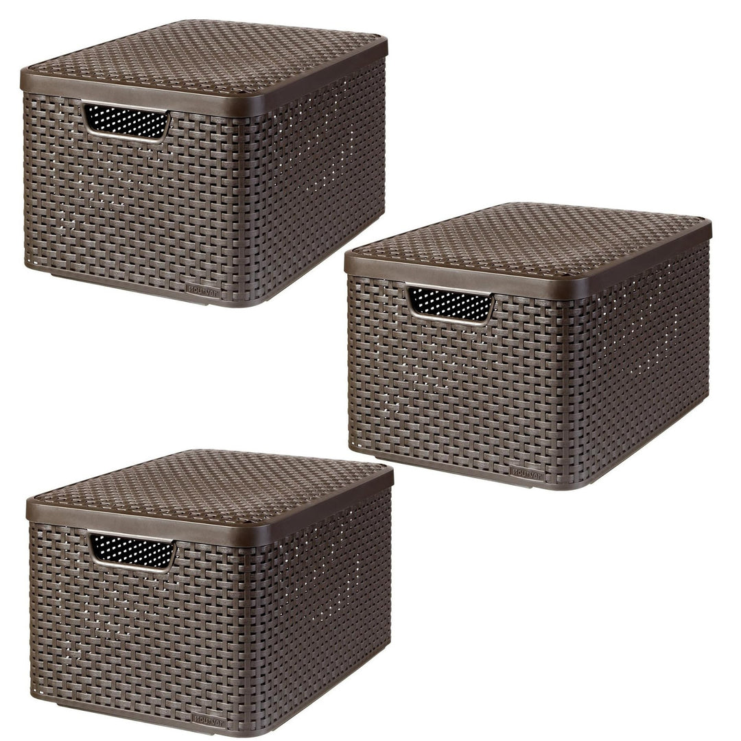 Curver-Korb, universell einsetzbar, mit Deckel, braun, Rattan Style L, 3 Stück