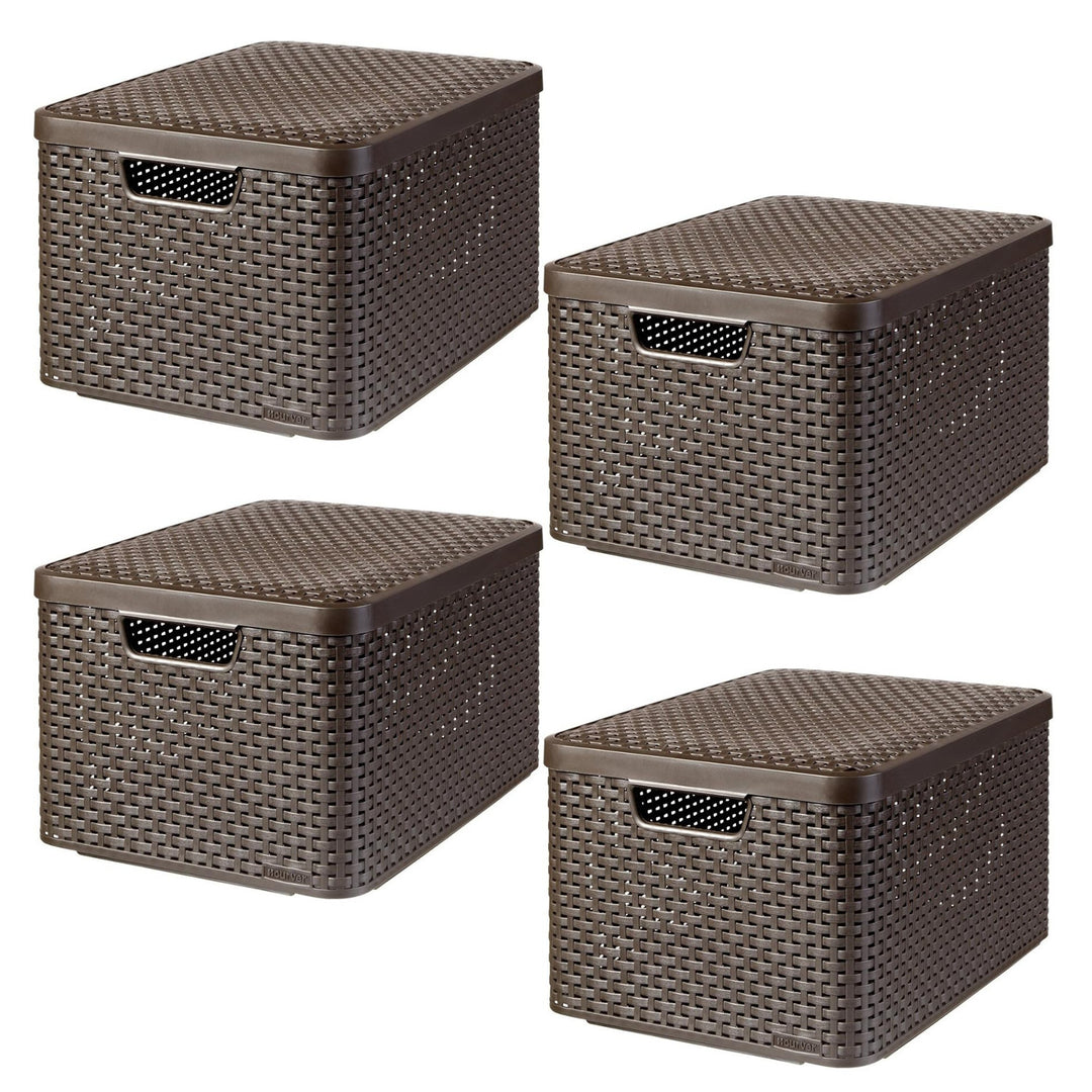 Curver-Korb, universell einsetzbar, mit Deckel, braun, Rattan Style L, 4 Stück