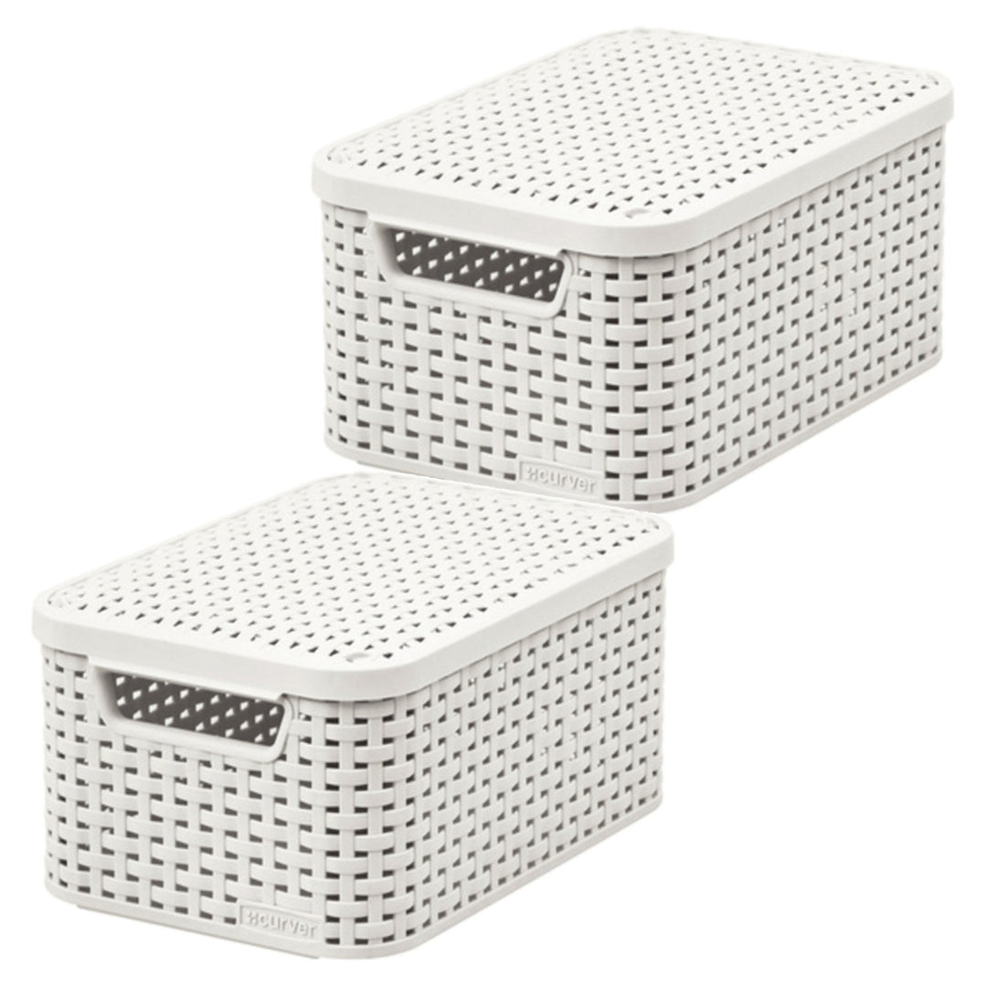 Curver-Korb, universell einsetzbar, mit Deckel, cremefarben, Rattan Style M, 2 Stück