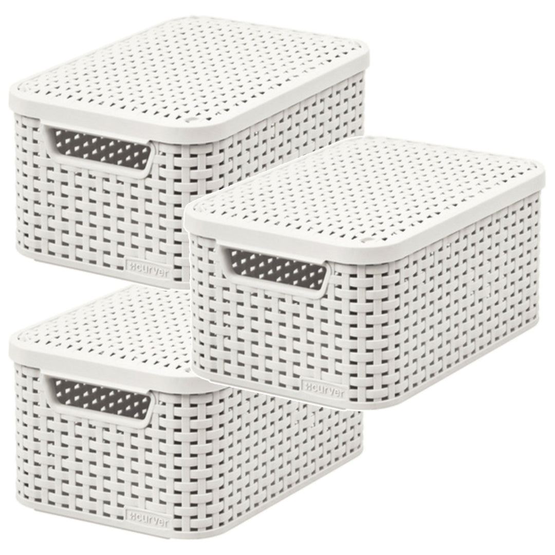 Curver-Korb, universell einsetzbar, mit Deckel, cremefarben, Rattan Style M, 3 Stück
