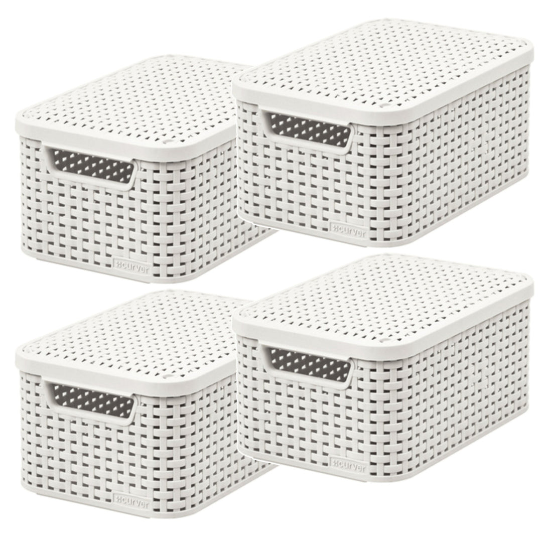 Curver-Korb, universell einsetzbar, mit Deckel, cremefarben, Rattan Style M, 4 Stück