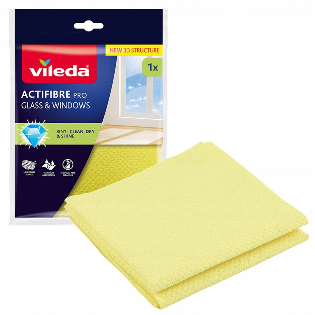 Vileda Actifibre Pro-Tuch für Glas und Fenster, maschinenwaschbar, PVA-Beschichtung, streifen- und tropfenfrei, reinigt nur mit Wasser, 183298, 4 Stück