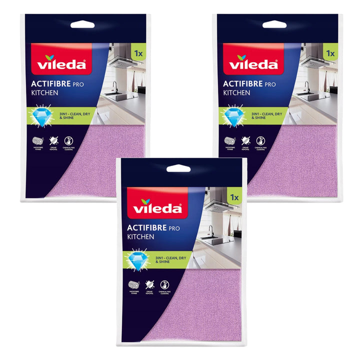 Vileda Actifibre Pro Küchentuch aus Mikrofaser, mit PVA-Beschichtung, waschbar bis 60 °C, 183303, 3 Stück