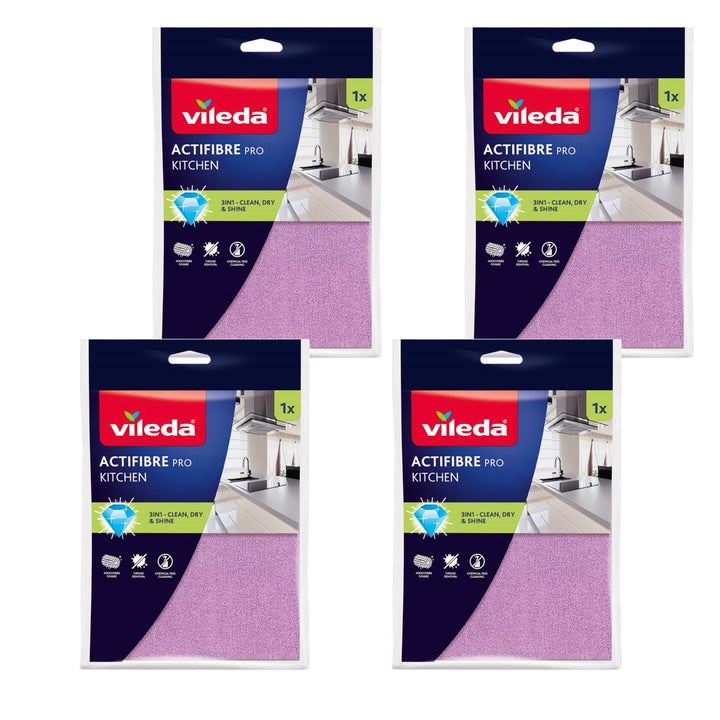 Vileda Actifibre Pro Küchentuch aus Mikrofaser, mit PVA-Beschichtung, waschbar bis 60 °C, 183303, 4 Stück