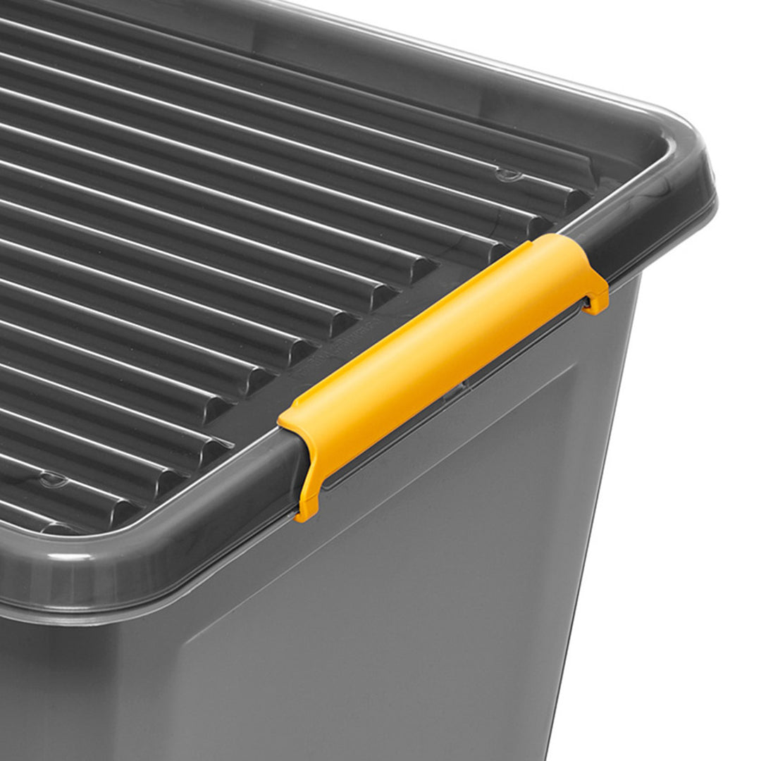 Moxom SolidStore-Behälter, Fassungsvermögen 80 l, grau, Deckel mit Clipverschluss, mit Rollen, BPA-frei, 04-0217, 4 Stück