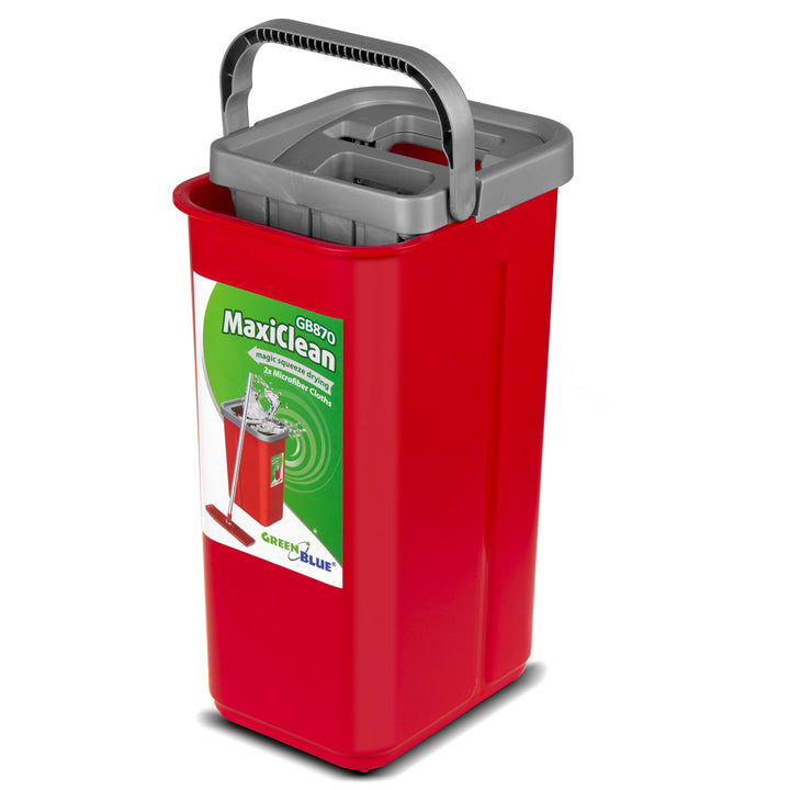 GreenBlue-Flachmopp mit Eimer und Auswringvorrichtung, zwei HQ-Mikrofaser-Einlagen, Fassungsvermögen 5,7 l, MaxiClean GB870 + 4 Vileda Pur Active Colors-Scheuerschwämme
