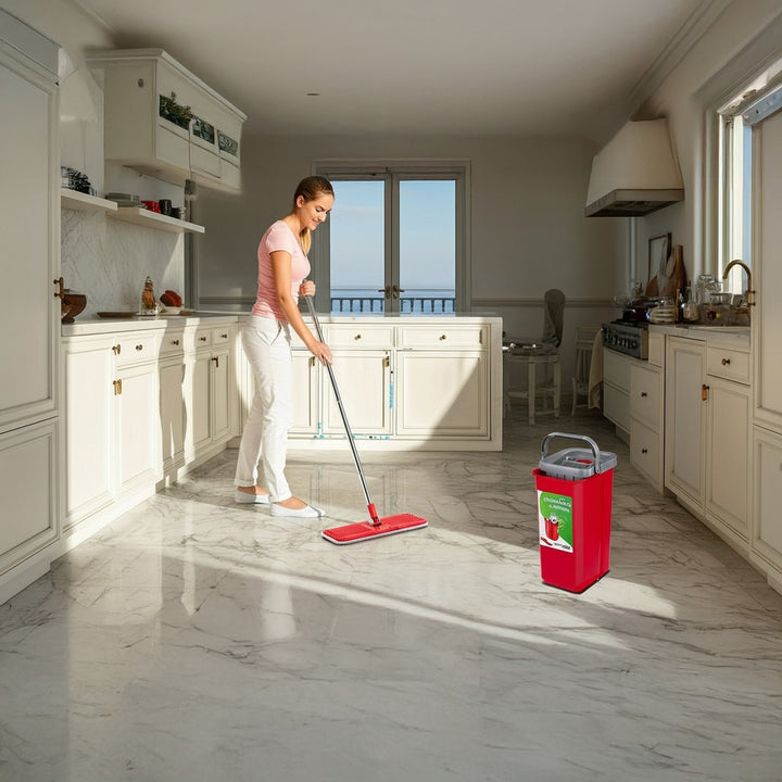 GreenBlue-Flachmopp mit Eimer und Auswringvorrichtung, zwei HQ-Mikrofaser-Einlagen, Fassungsvermögen 5,7 l, MaxiClean GB870 + Vileda Actifibre Pro-Tuch